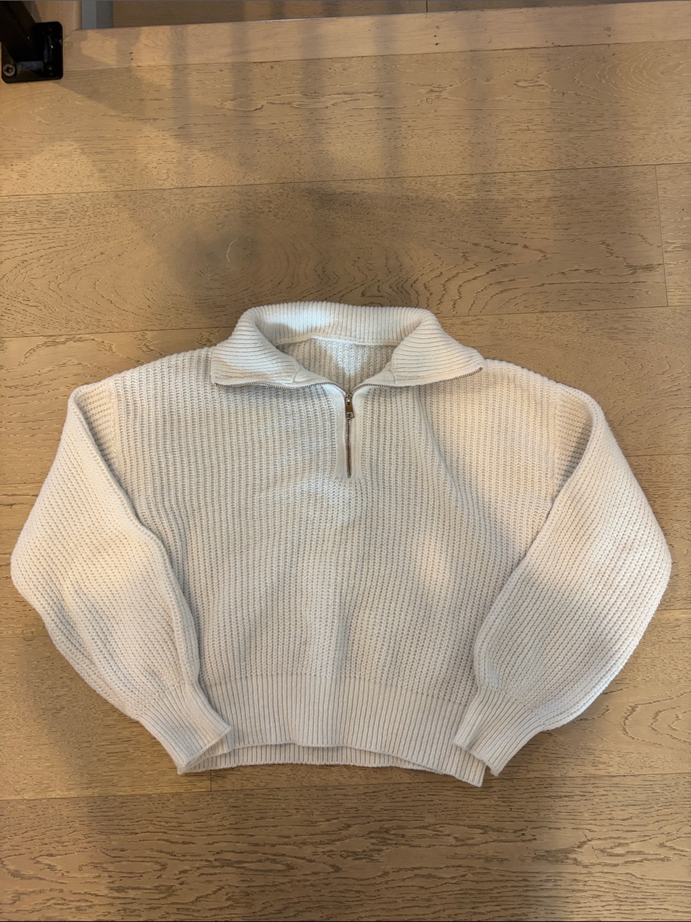 Women's Cream Ribbed Half-Zip Turtleneck Sweater